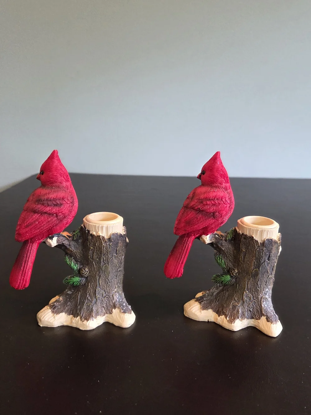 Set of 2 Hobby Lobby Red Cardinal Resin Candle Holders Christmas Winter Decor 5